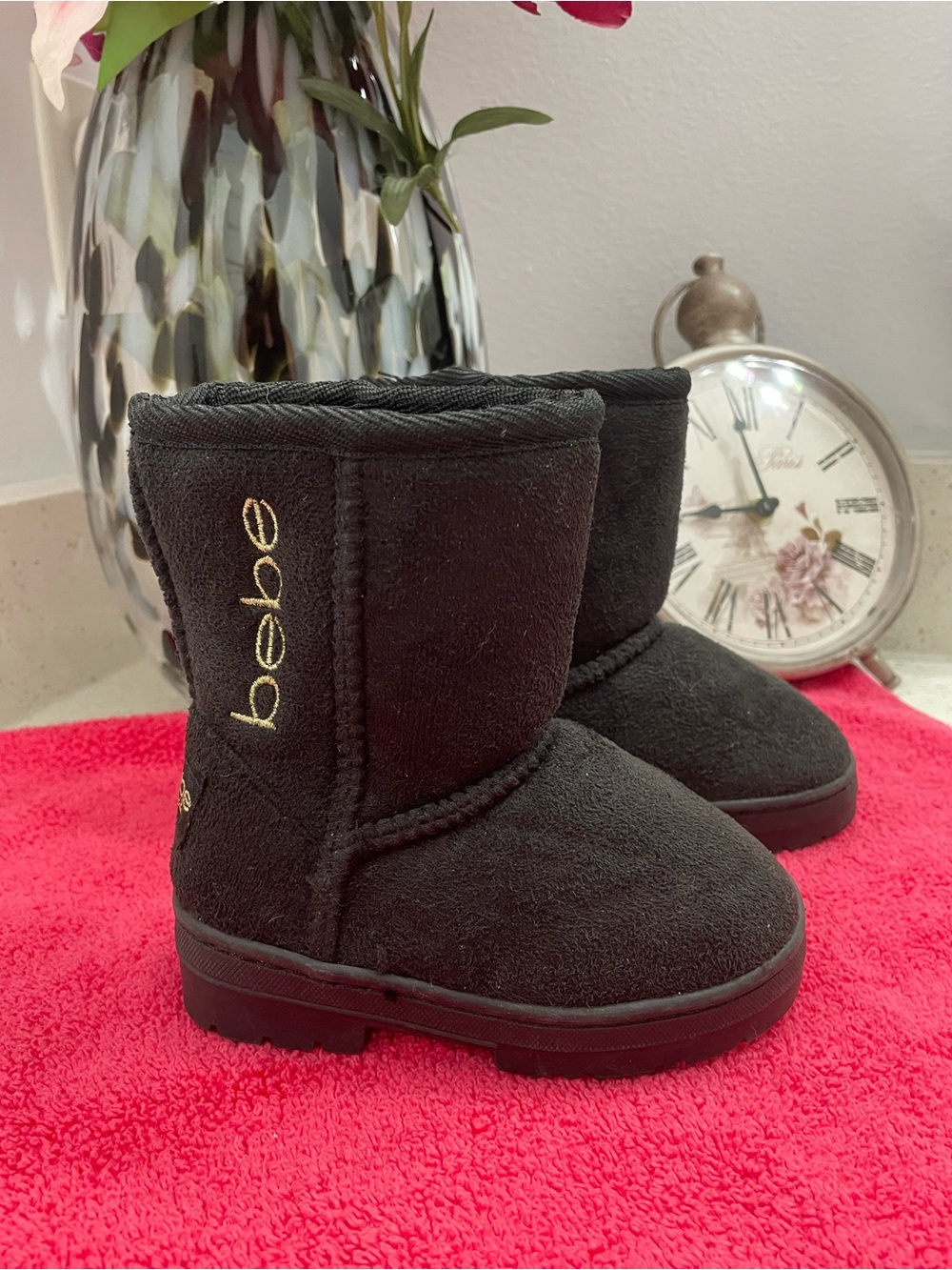 bebe Kids Black Plush Logo Winter Boots